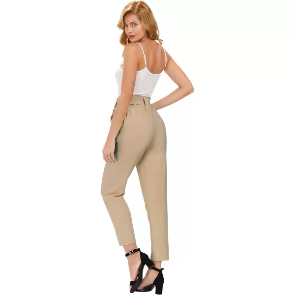 GRACE KARIN Womens Cropped Paper Bag Waist Pants with PocketsCamel