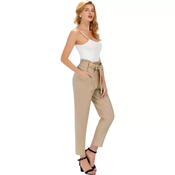 GRACE KARIN Womens Cropped Paper Bag Waist Pants with PocketsCamel