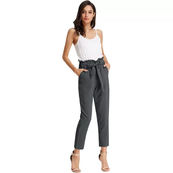 GRACE KARIN Womens Cropped Paper Bag Waist Pants with PocketsCharcoal Gray