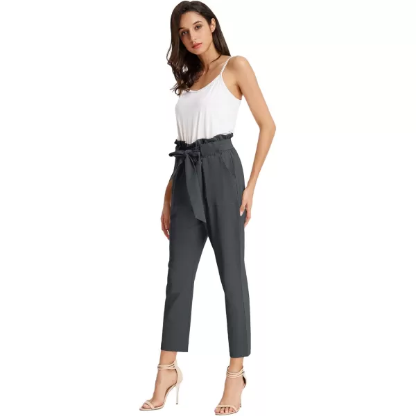GRACE KARIN Womens Cropped Paper Bag Waist Pants with PocketsCharcoal Gray