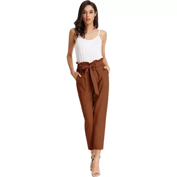 GRACE KARIN Womens Cropped Paper Bag Waist Pants with PocketsCoffee