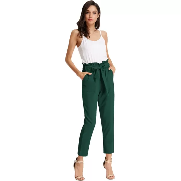 GRACE KARIN Womens Cropped Paper Bag Waist Pants with PocketsDark Green