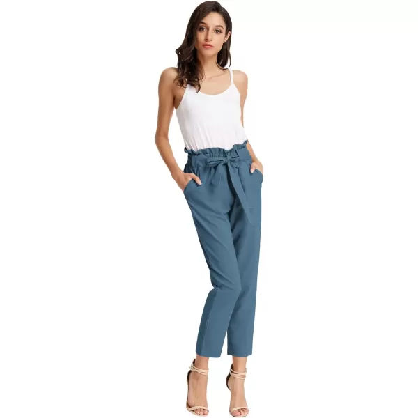 GRACE KARIN Womens Cropped Paper Bag Waist Pants with PocketsDeep Blue Haze