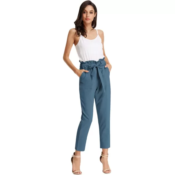 GRACE KARIN Womens Cropped Paper Bag Waist Pants with PocketsDeep Blue Haze