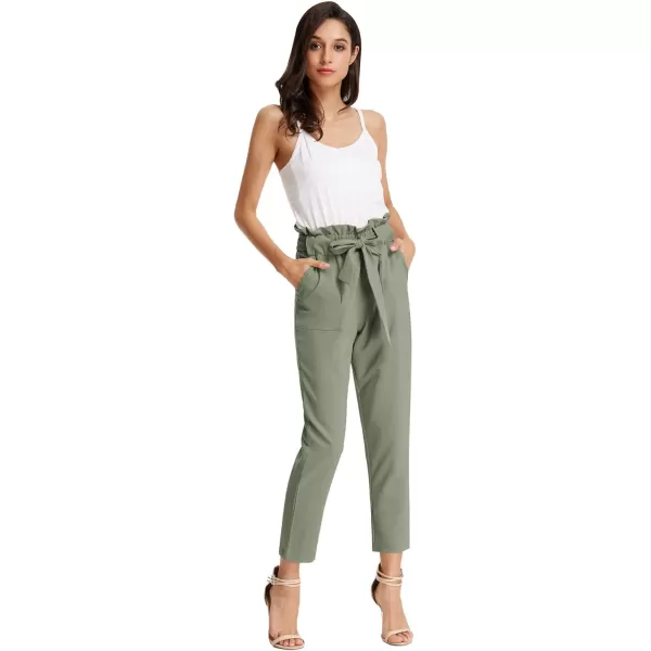 GRACE KARIN Womens Cropped Paper Bag Waist Pants with PocketsGray Green