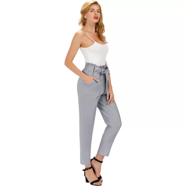 GRACE KARIN Womens Cropped Paper Bag Waist Pants with PocketsLight Gray