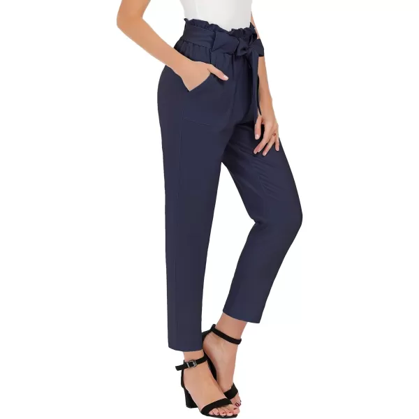 GRACE KARIN Womens Cropped Paper Bag Waist Pants with PocketsNavy Blue