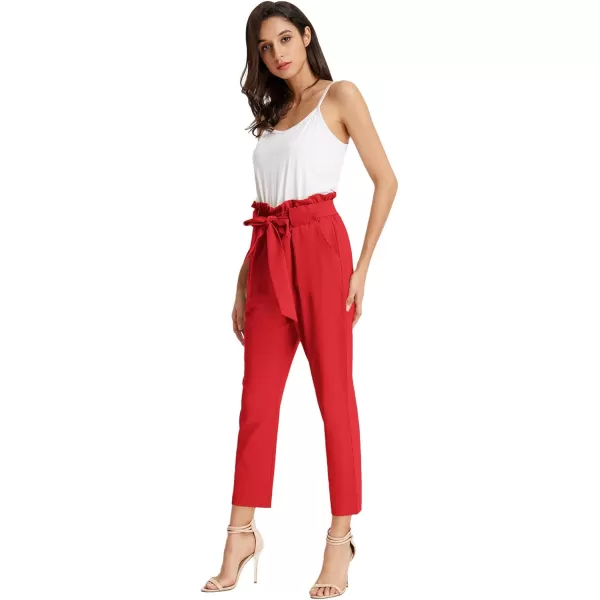 GRACE KARIN Womens Cropped Paper Bag Waist Pants with PocketsRed