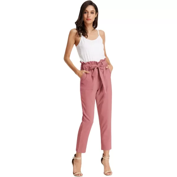 GRACE KARIN Womens Cropped Paper Bag Waist Pants with PocketsSalmon Pink