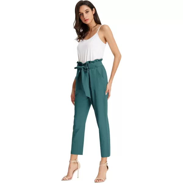 GRACE KARIN Womens Cropped Paper Bag Waist Pants with PocketsTeal Blue