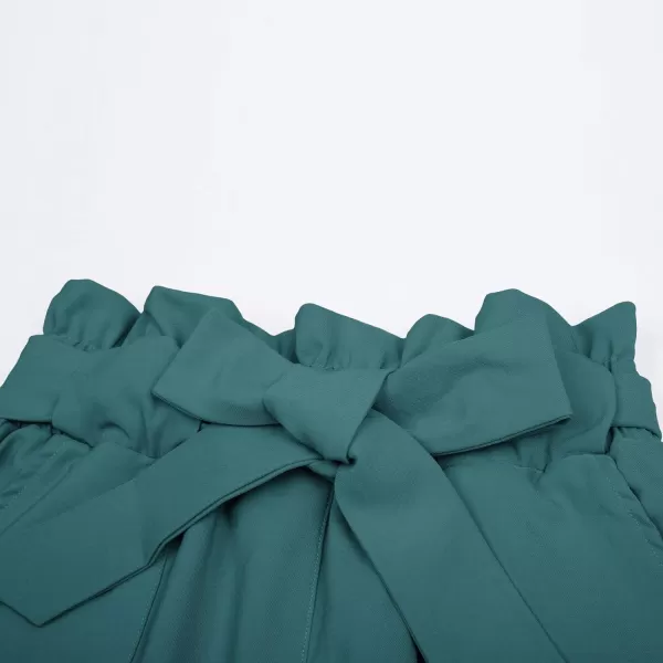 GRACE KARIN Womens Cropped Paper Bag Waist Pants with PocketsTeal Blue