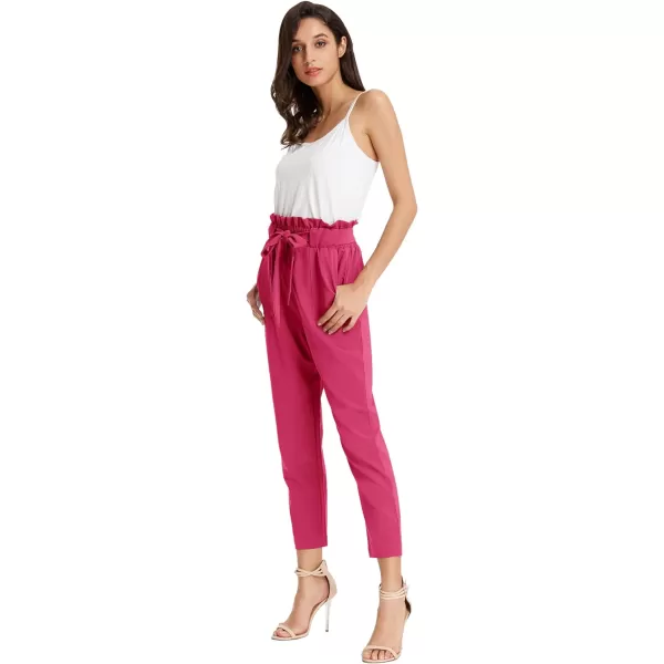 GRACE KARIN Womens Cropped Paper Bag Waist Pants with PocketsUpdatehot Pink
