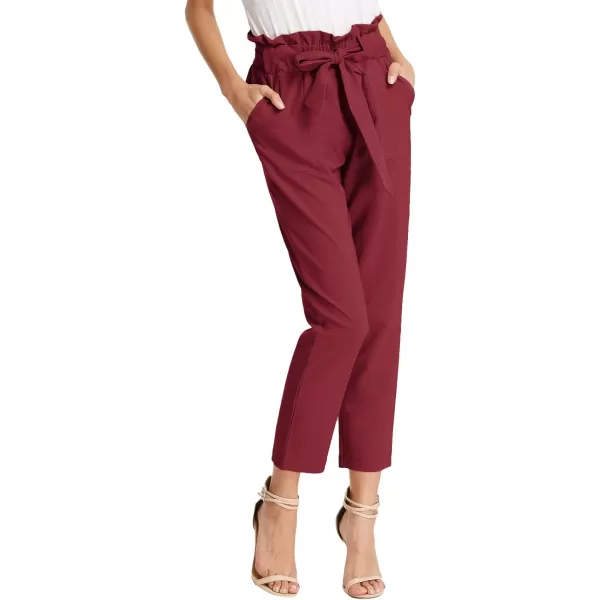 GRACE KARIN Womens Cropped Paper Bag Waist Pants with PocketsWine