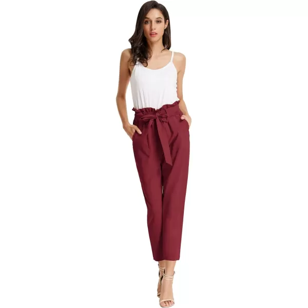 GRACE KARIN Womens Cropped Paper Bag Waist Pants with PocketsWine