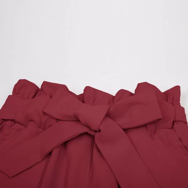 GRACE KARIN Womens Cropped Paper Bag Waist Pants with PocketsWine