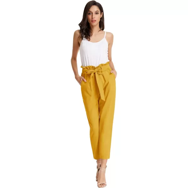 GRACE KARIN Womens Cropped Paper Bag Waist Pants with PocketsYellow