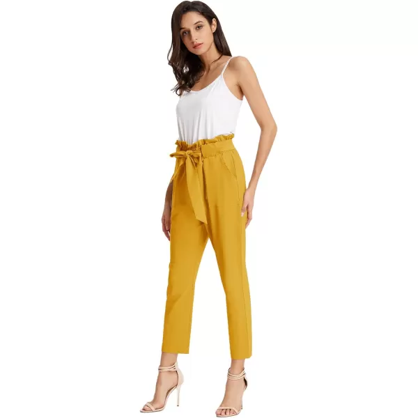 GRACE KARIN Womens Cropped Paper Bag Waist Pants with PocketsYellow