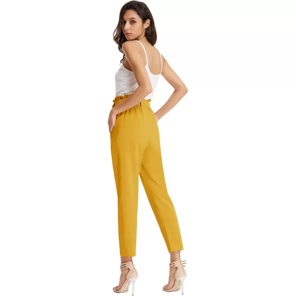 GRACE KARIN Womens Cropped Paper Bag Waist Pants with PocketsYellow