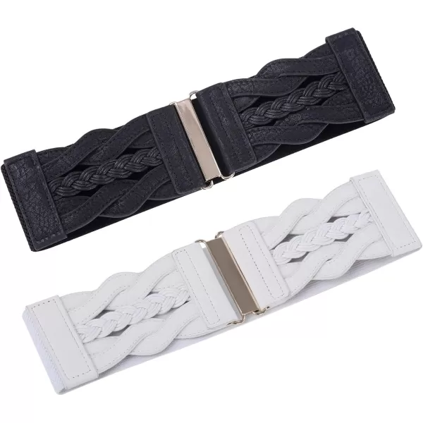 GRACE KARIN Womens Elastic Wide Belts Vintage Stretchy Belt Retro Fashion Cinch Belts for DressesBlack White