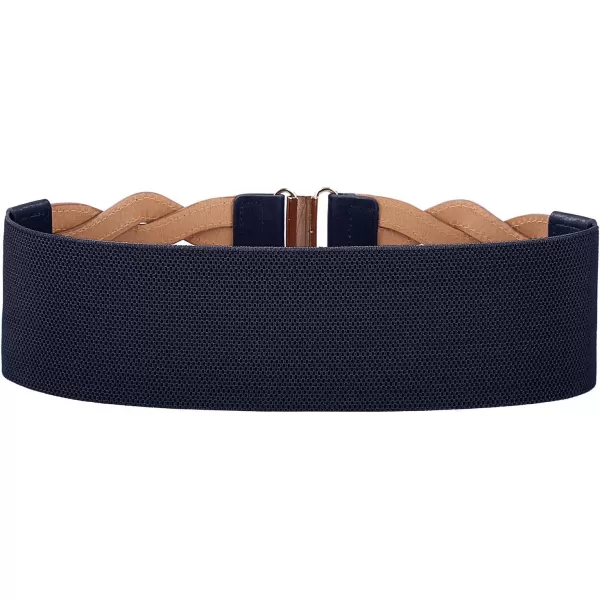 GRACE KARIN Womens Elastic Wide Belts Vintage Stretchy Belt Retro Fashion Cinch Belts for DressesBrown Navy Blue