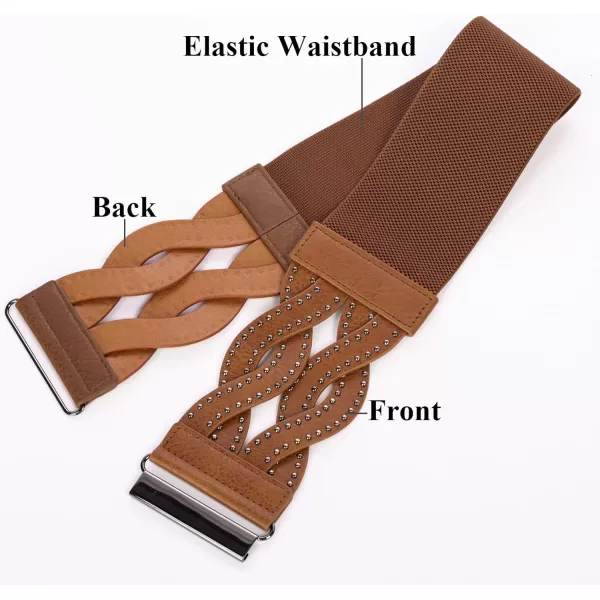 GRACE KARIN Womens Elastic Wide Belts Vintage Stretchy Belt Retro Fashion Cinch Belts for DressesBrownrivet