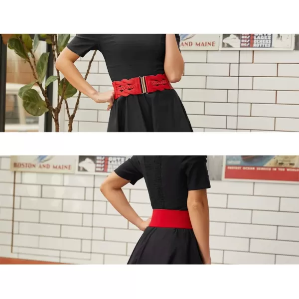 GRACE KARIN Womens Elastic Wide Belts Vintage Stretchy Belt Retro Fashion Cinch Belts for DressesRed