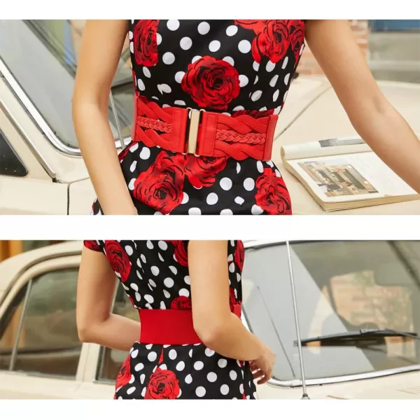 GRACE KARIN Womens Elastic Wide Belts Vintage Stretchy Belt Retro Fashion Cinch Belts for DressesRed