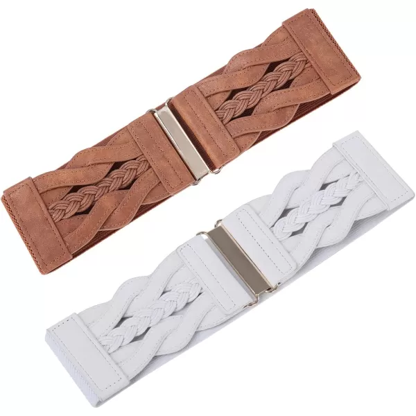 GRACE KARIN Womens Elastic Wide Belts Vintage Stretchy Belt Retro Fashion Cinch Belts for DressesWhite Brown