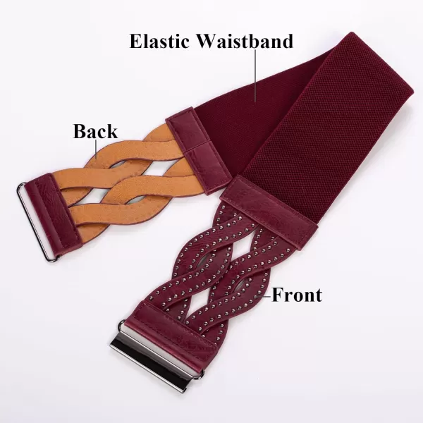 GRACE KARIN Womens Elastic Wide Belts Vintage Stretchy Belt Retro Fashion Cinch Belts for DressesWine Redrivet