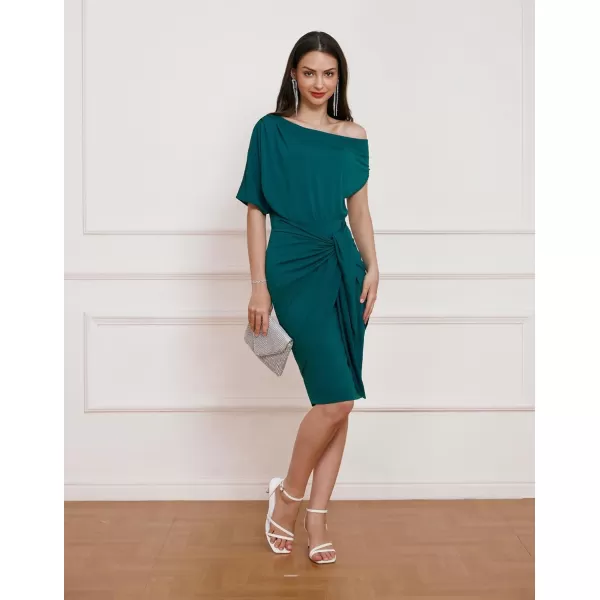 GRACE KARIN Womens One Shoulder Cocktail Dress 2024 Elegant Ruched Belted Wedding Guest Formal Bodycon DressSolid Blue Green