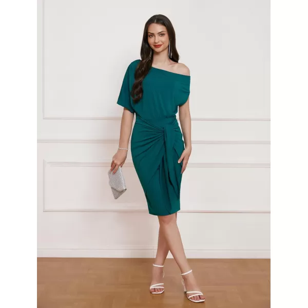 GRACE KARIN Womens One Shoulder Cocktail Dress 2024 Elegant Ruched Belted Wedding Guest Formal Bodycon DressSolid Blue Green