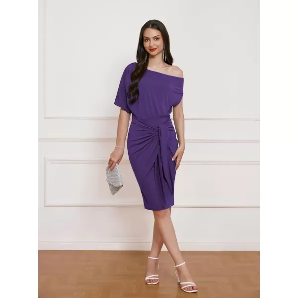 GRACE KARIN Womens One Shoulder Cocktail Dress 2024 Elegant Ruched Belted Wedding Guest Formal Bodycon DressSolid Purple