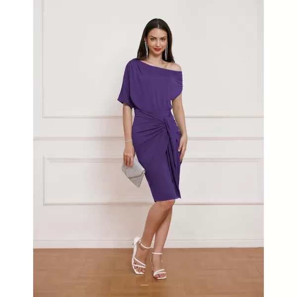 GRACE KARIN Womens One Shoulder Cocktail Dress 2024 Elegant Ruched Belted Wedding Guest Formal Bodycon DressSolid Purple