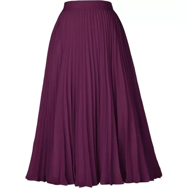 GRACE KARIN Women High Elastic Waist Pleated Chiffon Skirt Midi Swing Aline SkirtsDeep Purple