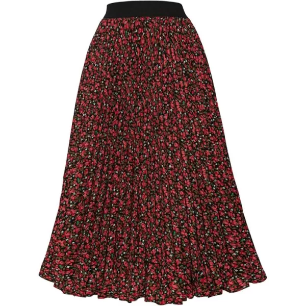 GRACE KARIN Women High Elastic Waist Pleated Chiffon Skirt Midi Swing Aline SkirtsFlorald