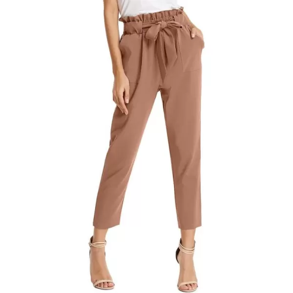 GRACE KARIN Womens Cropped Paper Bag Waist Pants with PocketsApricot