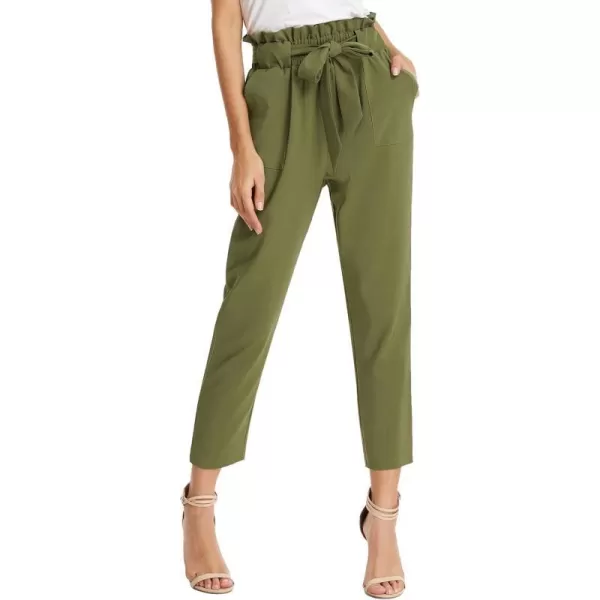 GRACE KARIN Womens Cropped Paper Bag Waist Pants with PocketsArmy Green