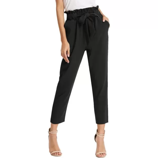 GRACE KARIN Womens Cropped Paper Bag Waist Pants with PocketsBlack