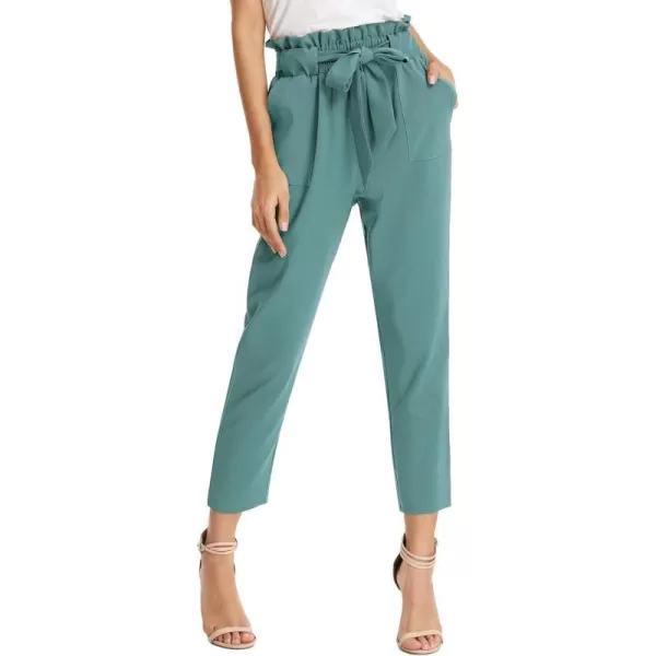 GRACE KARIN Womens Cropped Paper Bag Waist Pants with PocketsBluish Green