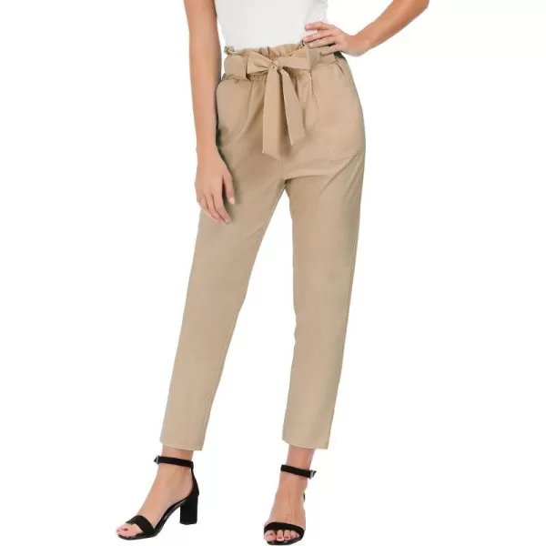 GRACE KARIN Womens Cropped Paper Bag Waist Pants with PocketsCamel