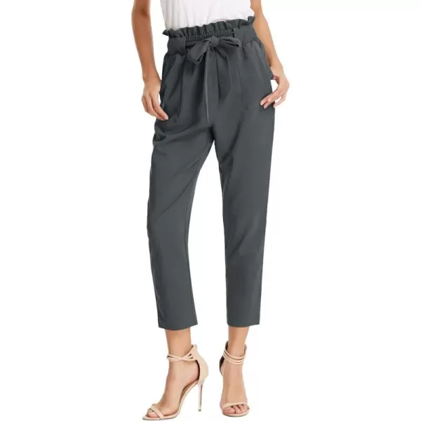 GRACE KARIN Womens Cropped Paper Bag Waist Pants with PocketsCharcoal Gray