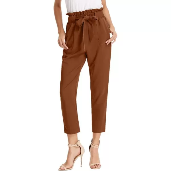 GRACE KARIN Womens Cropped Paper Bag Waist Pants with PocketsCoffee