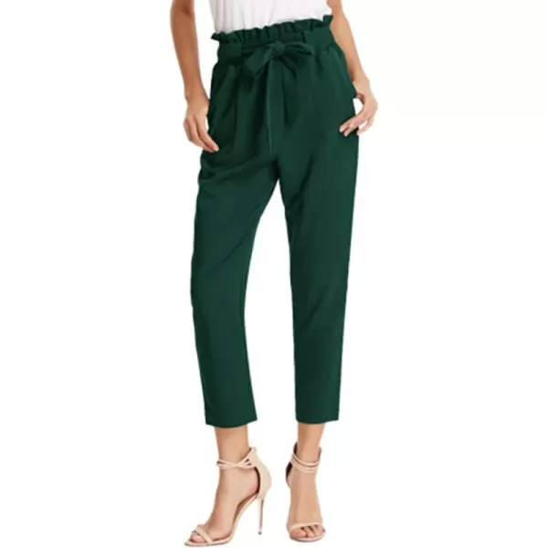 GRACE KARIN Womens Cropped Paper Bag Waist Pants with PocketsDark Green