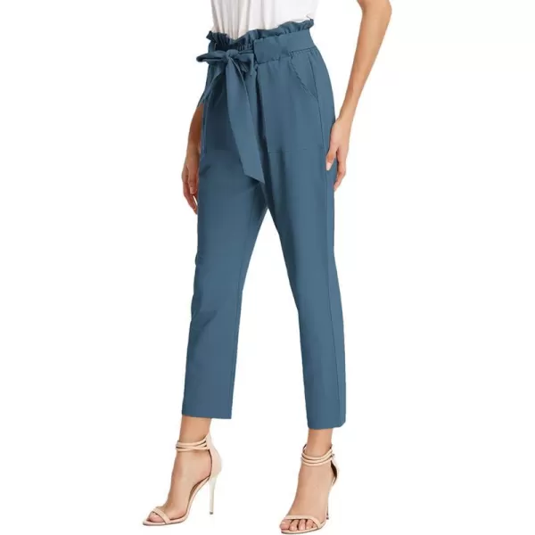 GRACE KARIN Womens Cropped Paper Bag Waist Pants with PocketsDeep Blue Haze