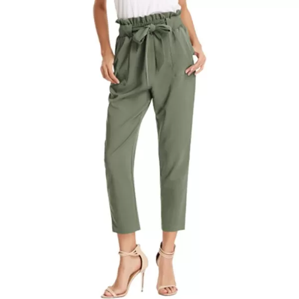 GRACE KARIN Womens Cropped Paper Bag Waist Pants with PocketsGray Green