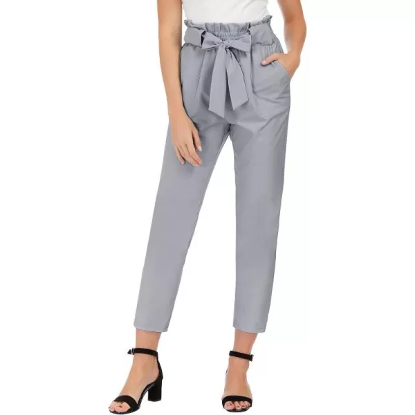 GRACE KARIN Womens Cropped Paper Bag Waist Pants with PocketsLight Gray