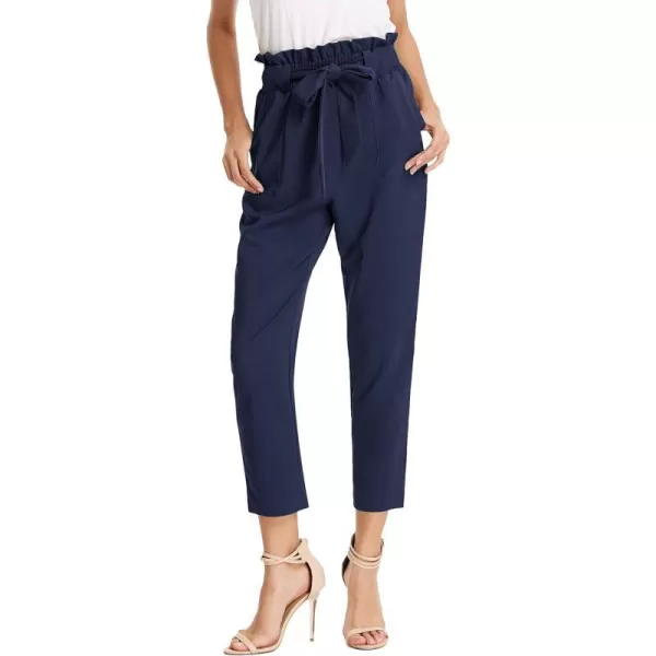 GRACE KARIN Womens Cropped Paper Bag Waist Pants with PocketsNavy Blue