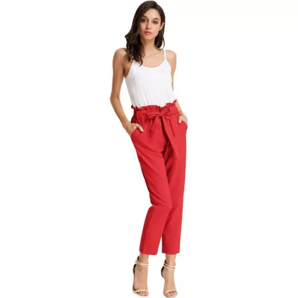 GRACE KARIN Womens Cropped Paper Bag Waist Pants with PocketsRed