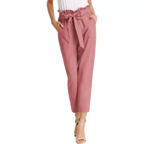 GRACE KARIN Womens Cropped Paper Bag Waist Pants with PocketsSalmon Pink