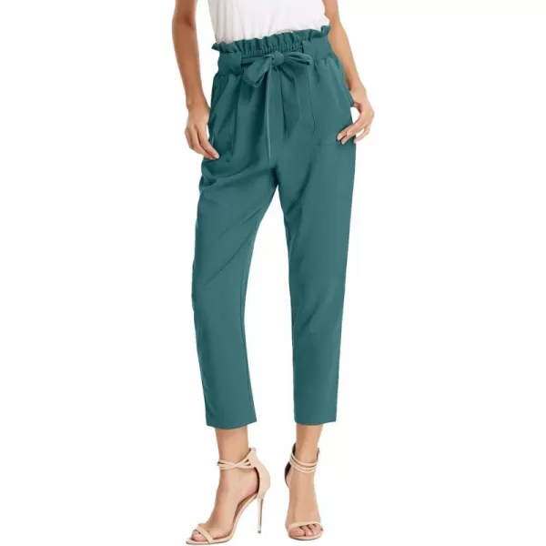 GRACE KARIN Womens Cropped Paper Bag Waist Pants with PocketsTeal Blue